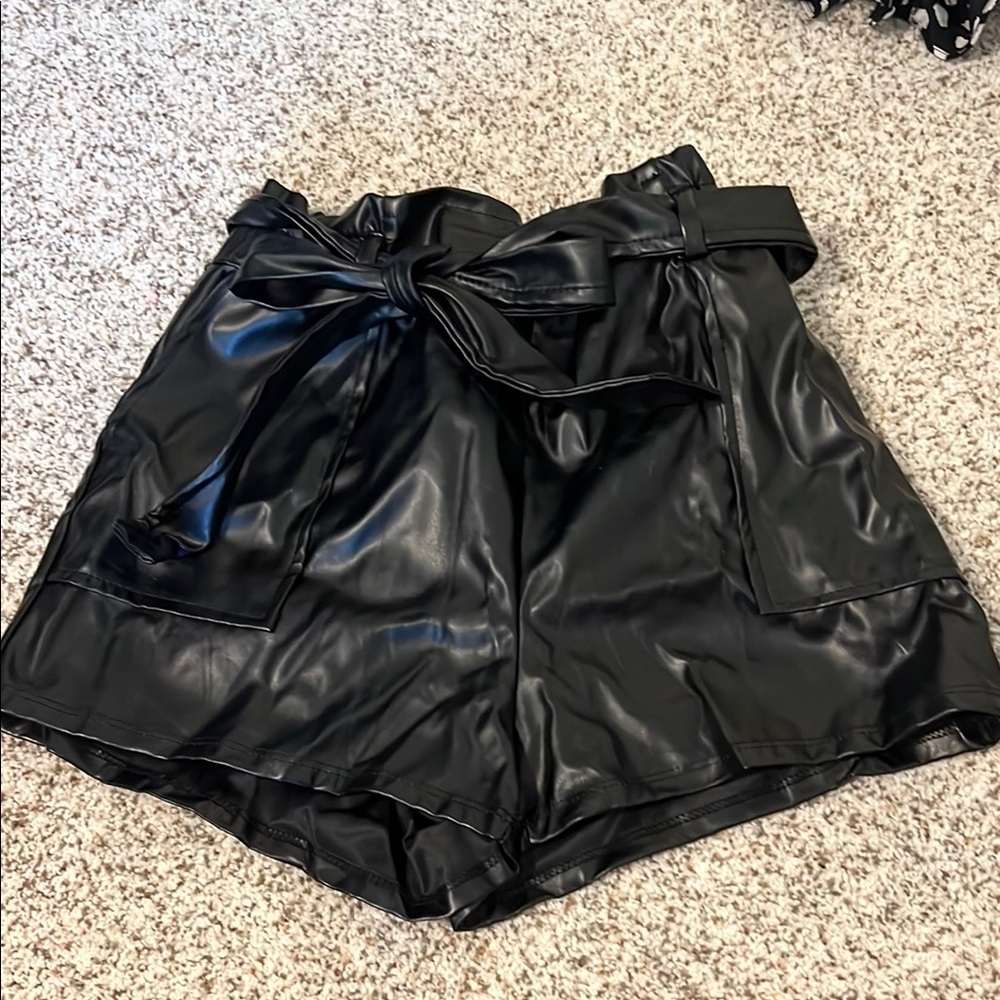 Black Faux Leather Women Shorts